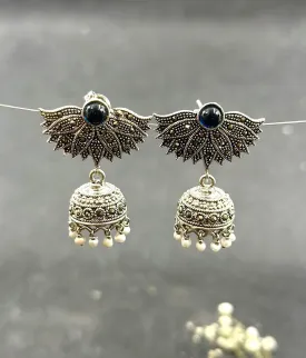 The Blue Flower Silver Marcasite Jhumkas